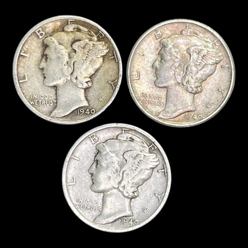 1940 Mercury Dime Year Set, XF+