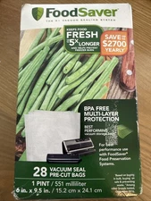 FoodSaver Pre-Cut Vacuum Seal Bags, 1 Pint, 6" x 9.5", 28 Count