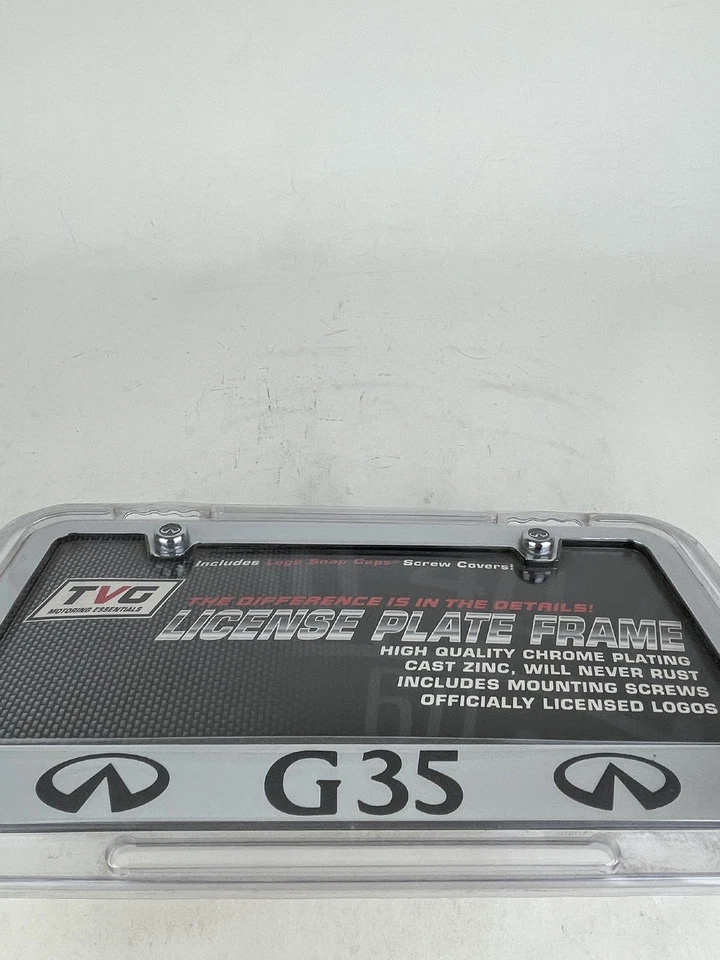 2 nuevos marcos de licencia de metal con tapa de rosca grabada letra negra Infinite G35 Foto 4 de 4