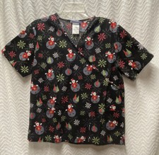 SB Scrubs Multicolored Santa Snow Patterned Size Small Scrub Top