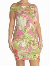 $220 Guess Women's Pink Floral Cutout Off-The-Shoulder Casual Bodycon Dress XS