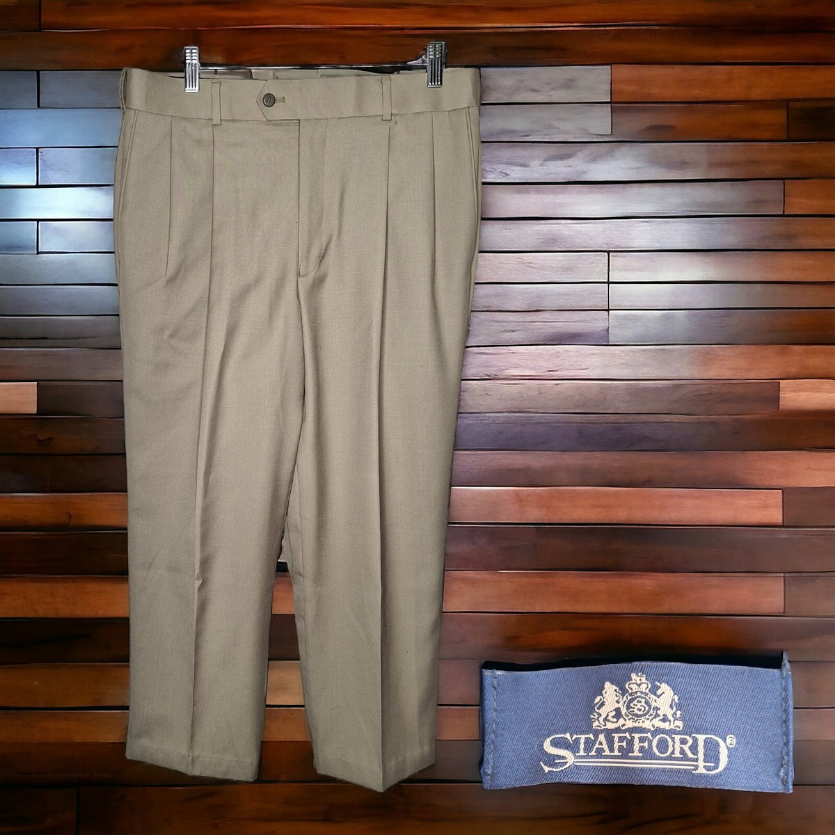 stafford pleated dress pants Wool Stafford Pleated Dress Pants Stafford Signature Smart Wool Mens  Stretch Fabric Classic Fit