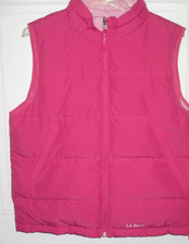 New LL Bean Goose Down Puffer Vest Girl  s Size 18 XL Reversible Pink Reflective