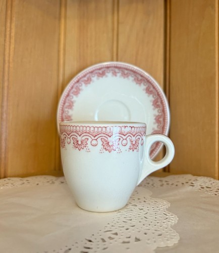 Vintage Jackson China Red Pattern Demitasse Cup Saucer Set Restaurant Teacup Ret - Picture 3 of 10