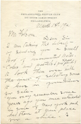 1921 - American Artist Fred Wagner Sends Artwork to Folsom Galleries for Exhibit