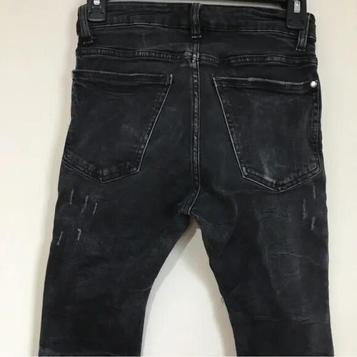H&M Men’s Ripped Pleated Slim fit Patch Stretch Distressed Black Denim Jeans - Picture 5 of 16