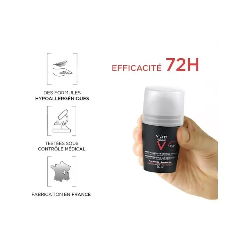PACK 2 desodorantes antitranspirantes Vichy Homme 72HR Extreme Control 50 ml Foto 3 de 4