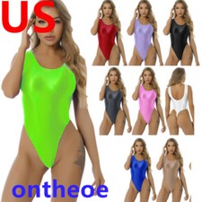 Womens Glossy One piece High Cut Bodysuit Sports Gymnastics Leotard Swimwear