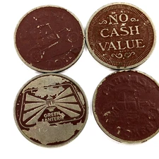 x4 LOT Vtg Car Wash Tokens Green Lantern Coins Painted No Cash Value Carwash 6C