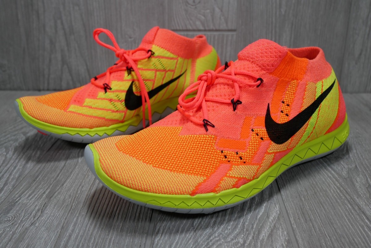 NIKE Free 3.0 Flyknit Orange Mango Womens Running Sneakers Size