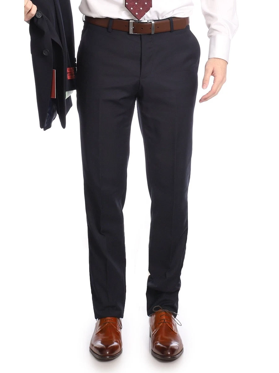 Raphael Men s Washable Flat Front Slim Fit Navy Blue Dress Pants