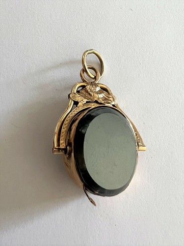 Antique 14k Rose Gold with Hematite Cameo Spinning Fob Pendant - Picture 5 of 12