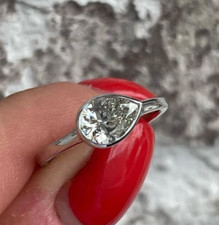 Awesome 2.8CT Pear Cut Simulated CZ Bezel 925 Sterling Silver Her Proposal Ring