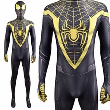 New Golden Miles Morales Spider-Man Jumpsuit Spiderman Cosplay Costume Halloween