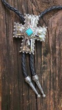 CROSS CHRISTIAN RELIGIOUS FAITH SILVER RODEO WESTERN COWBOY BOLO TIE BOLOTIE