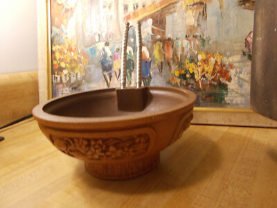 Vintage 1984 ftd Faux Wood Walnut Nut Bowl withNut Cracker,MADE IN USA