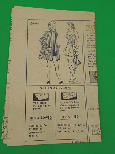 1940s Simplicity #2441 Miss Swimsuit & Coverup/Overblouse Sz: 14 B: 32" Complete - Picture 5 of 7