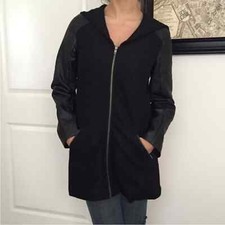 Jolt Faux Leather Sleeve Parka Hooded Womens Large Wool Blend Peacoat