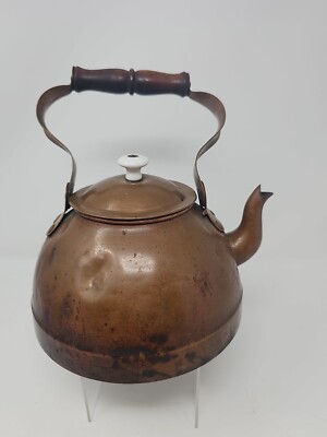 Vintage Copper Tea Pot Kettle w Wood Handle / Made in Portugal  Teapot 