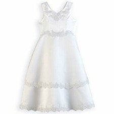 7 8 White Embroidered Bead Sequin Fancy Communion Quinceanera Party Dress