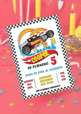 PERSONALISED HOT WHEELS CARS BIRTHDAY PARTY INVITATIONS INVITES