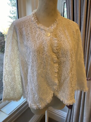 vintage marks and spencers st michael lingerie 1950's bed jacket white lace