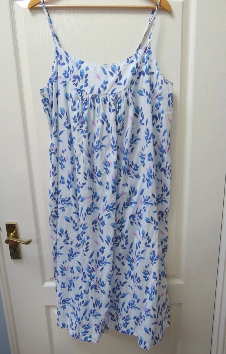 David Nieper Strappy Nightie Nightdress L UK 16 Cotton Floral Blue