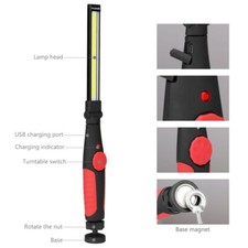 Rechargeable COB LED Slim Work Light Lamp Flashlight Inspect Folding Torch