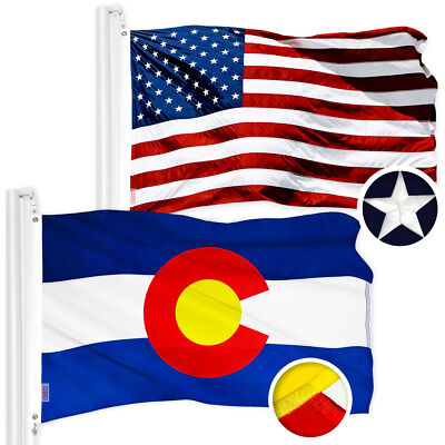 NEW G128 Colorado Flag and American Flag Set 4x6 FT Embroidered Polyester