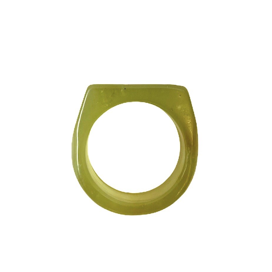 Solid Jade Stone Ring Yellow Green Jadeite Serpen… - image 3