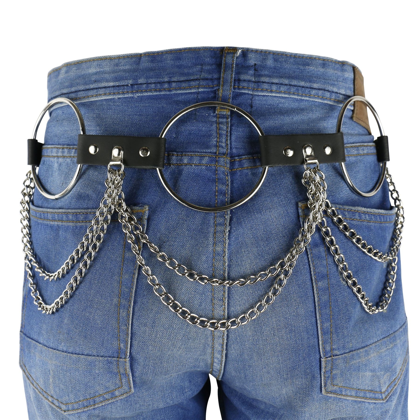 38mm Ring Double Chain Metal Stud Leather Mens UK Made Heavy Chain Belt B866 image 2