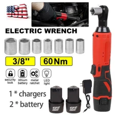 3/8'' Electric Cordless Ratchet Right Angle Wrench Impact Power Tool 2 Battery