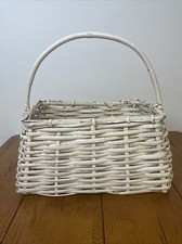 Vintage Rustic Whitewashed Oblong Graduated Gathering Basket With Handle