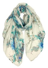 Blue Turquoise Scarf Shawl Peony Print Beach Wrap Pretty Scarves for Women Ha...