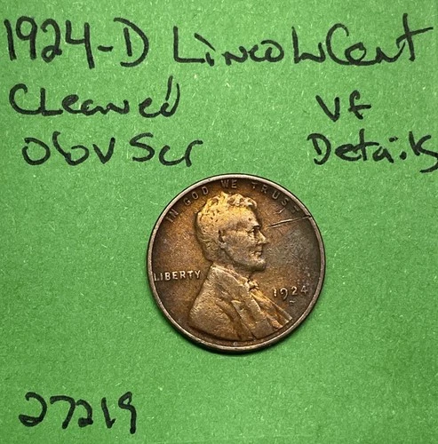 1924 D Lincoln Wheat Cent / Penny 1c  Vf Very Fine Details Cleaned Obv Scratch
