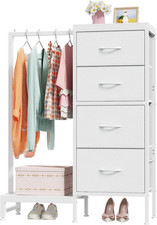 111Cm Tall Chest of Drawers for Bedroom, 4 Fabric Drawer Small Dresser White Sto