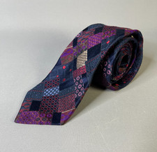 Altea Milano Mens Navy Purple Patchwork Geometric Woven Silk Tie Italy 8.5cm
