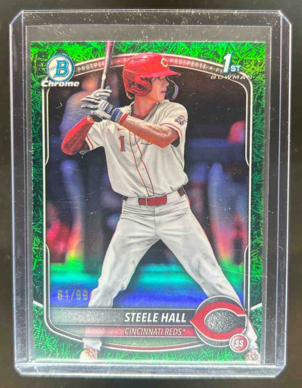 2025 Bowman Draft Steele Hall Chrome Green Grass Refractor 1st #/99 Reds