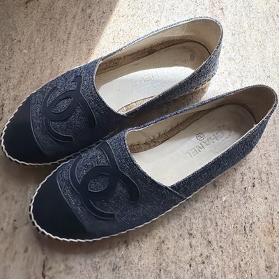 CHANEL Navy Tweed Espadrilles Size 37