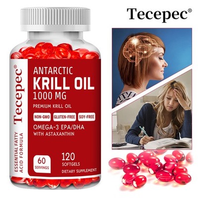 Antarctic Krill Oil 1000 mg With Omega-3, EPA, DHA, and Astaxanthin Supplement