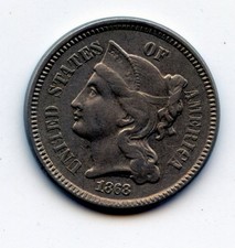 1868 Three Cent 3c Nickel