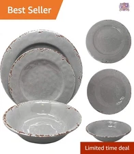12 Piece Melamine Dinnerware Set Service for 4 Gray Casual Home Outdoor Durable