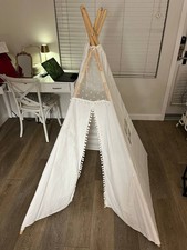 Kids Canvas Teepee Play Tent with Wooden Poles   60  Height   Used Good Conditi