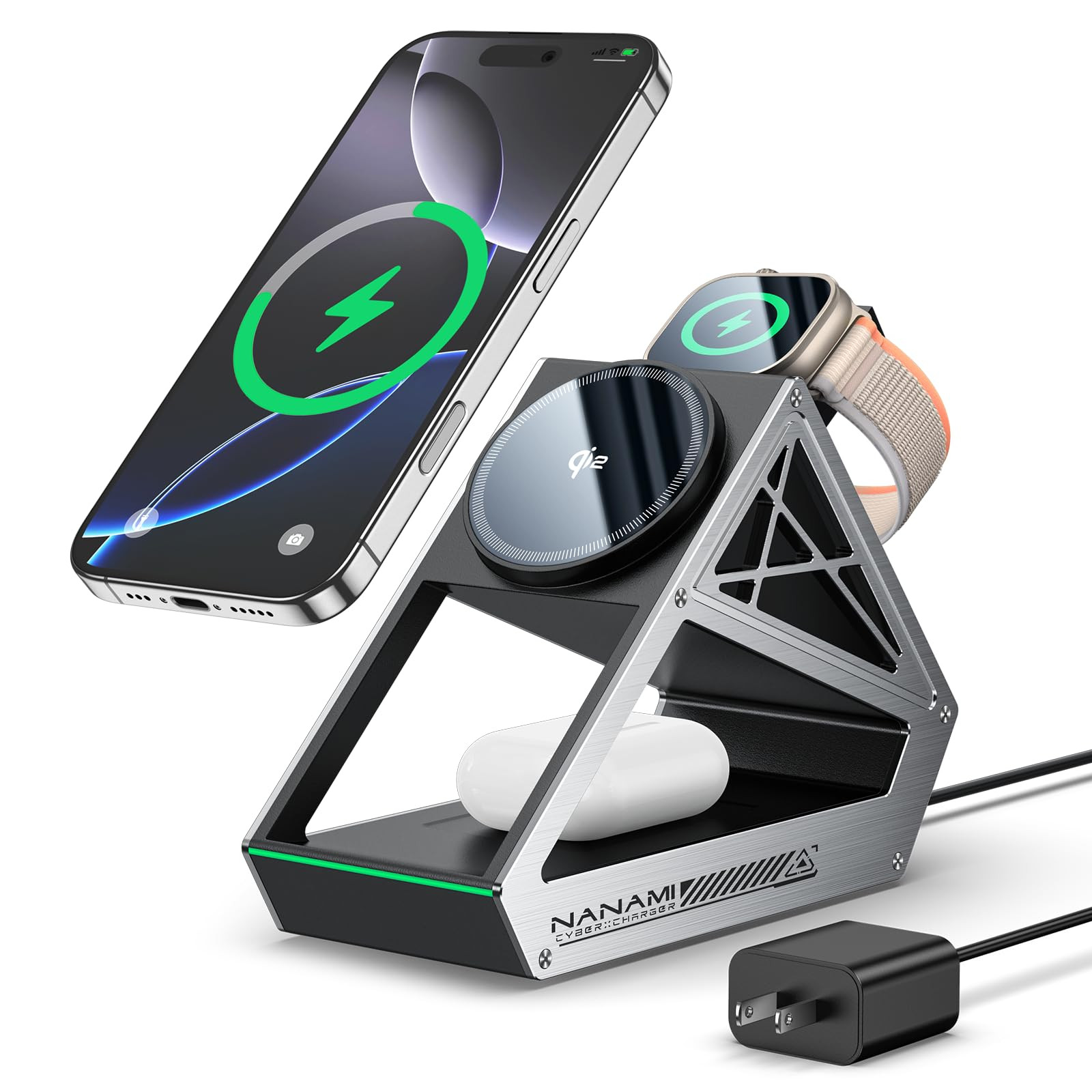 CyberCharger Wireless Charging Station, Qi2 Certified 3 in 1 15W Magnetic Wir...