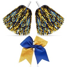 Hanaive 3 Pcs Cheerleading Pom Poms and Large Cheerleader Hair Bow Foil Pompo...