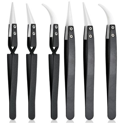 6 Pcs Precision Reverse Ceramic Tweezers Set, Non-Conductive Heat-resistant E...
