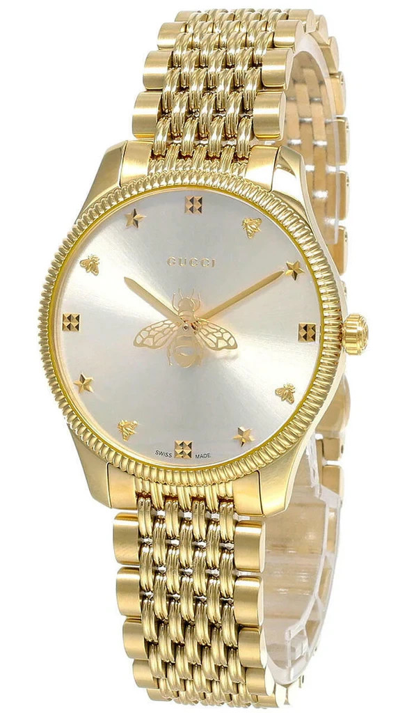 GUCCI G-TIMELESS 36MM GOLD PVD SILVER DIAL SLIM UNISEX WATCH YA1264155