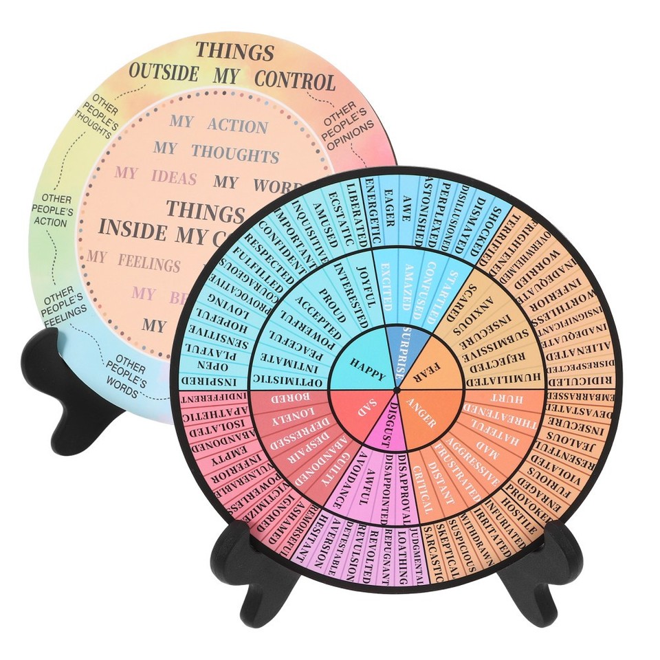 2 Pcs Feelings Chart Emotion Wheel with Stand Decorations Desk Desktop ...