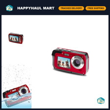 48MP Dual Screen Waterproof Digital Camera, Compact  Lightweight, Red - Renewed