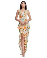 Dress The Population Sorbet Multi Charlene Floral Ruffle Gown XS 248